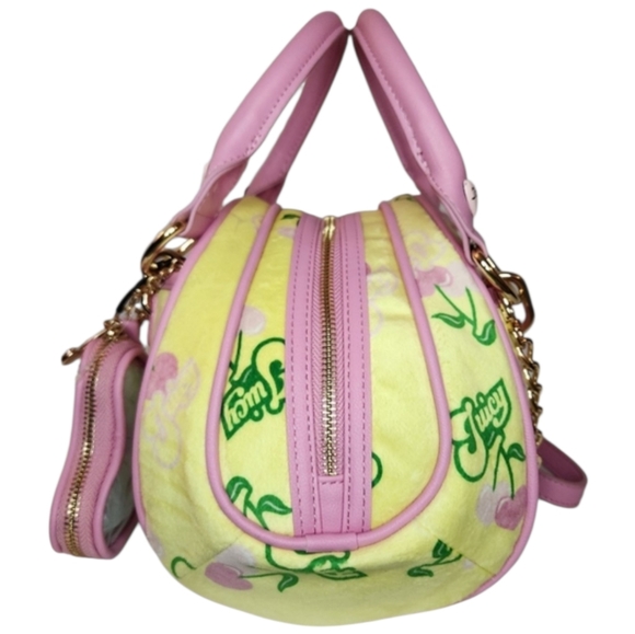 Juicy Couture Yellow Bowler Satchel with Pink Cherries - Picture 3 of 5
